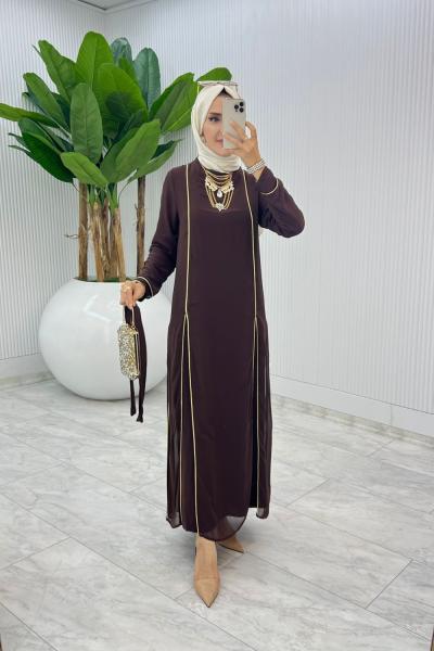 Kahve Premium İkili İmren Takım Tesettür Giyim Kahverengi