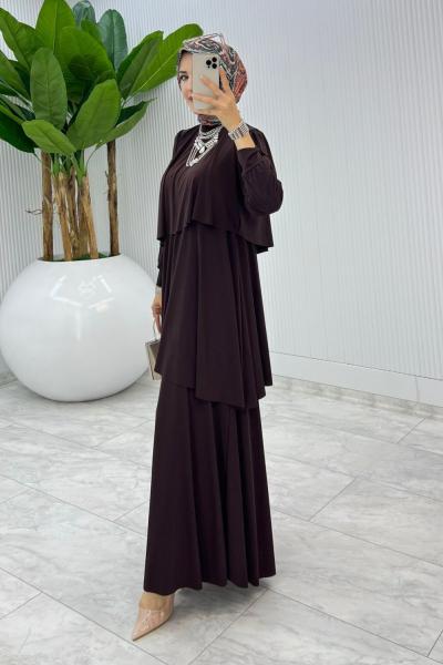 Kahve Premium Diva Elbise Tesettür Giyim Kahverengi