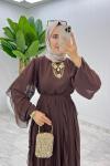Kahve Premium Manolya Elbise Tesettür Giyim Kahverengi