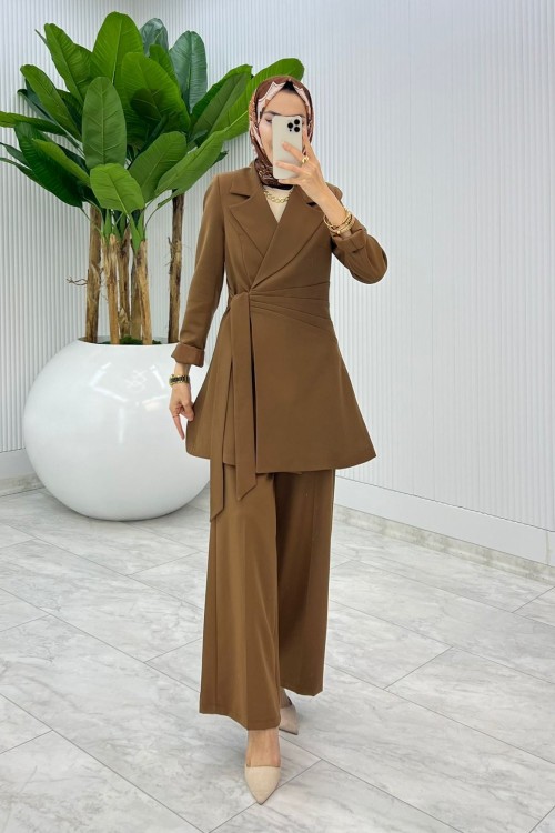 Kahve Premium Star Takım Tesettür Giyim  Kahverengi