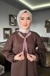 Kahve Premıum Scuba Fularlı Takım Tesettür Giyim  Kahverengi
