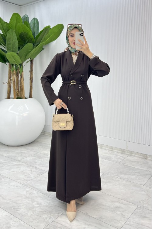 Kahve Premium Sahra Ferace Elbise Tesettür Giyim  Kahverengi