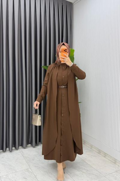 Kahve Premium Pera Elbise Ferace Tesettür Giyim Kahverengi
