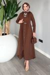 Kahve Premium Pare Elbise Ferace Tesettür Giyim Kahverengi