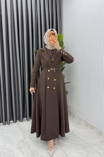 Kahve Premium Naz Jile Ferace Takım Tesettür Giyim  Kahverengi