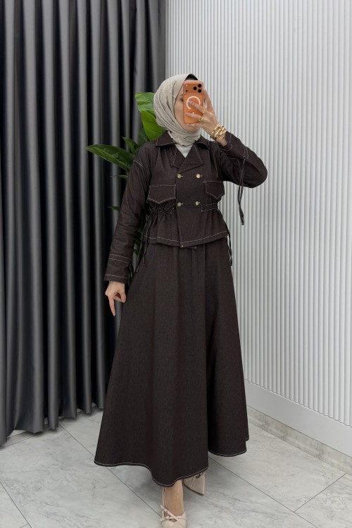 Kahve Premium Reyhan Kot Takım Tesettür Giyim Kahverengi