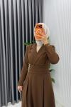 Kahve Premium Hülya Ferace Elbise Tesettür Giyim  Kahverengi