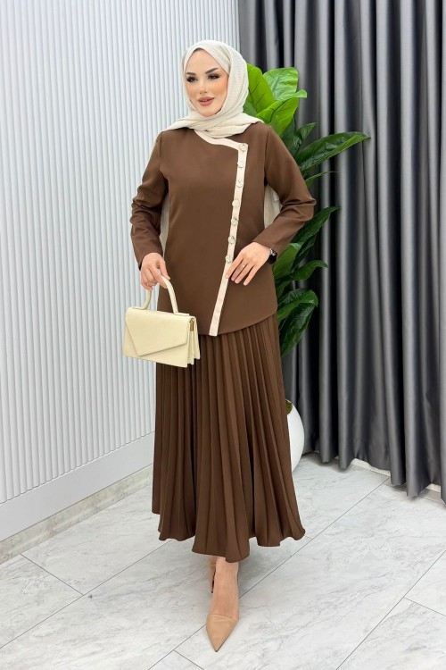 Kahve Rabia Etek Takım Tesettür Giyim Kahverengi