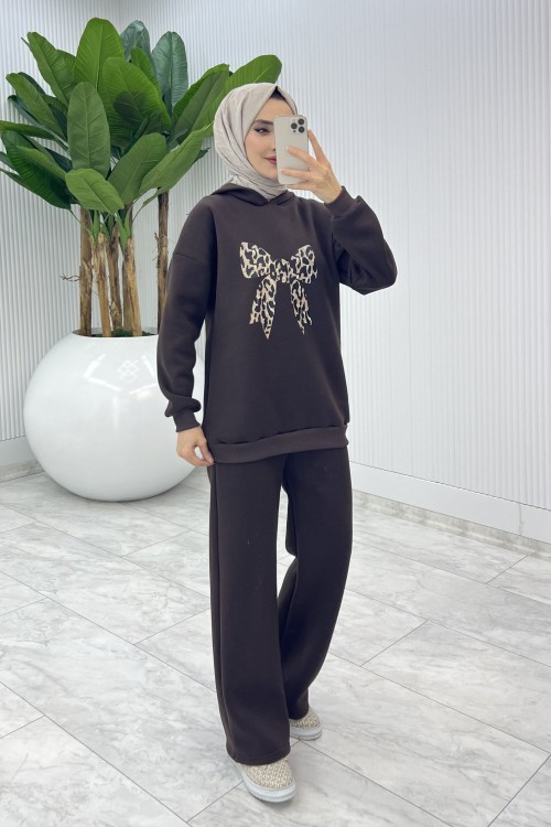 Kahve Şardonlu Naz Takım Tesettür Giyim  Kahverengi