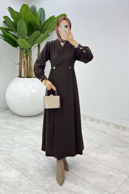 Kahve Semra Ferace Elbise Tesettür Giyim  Acı Kahve