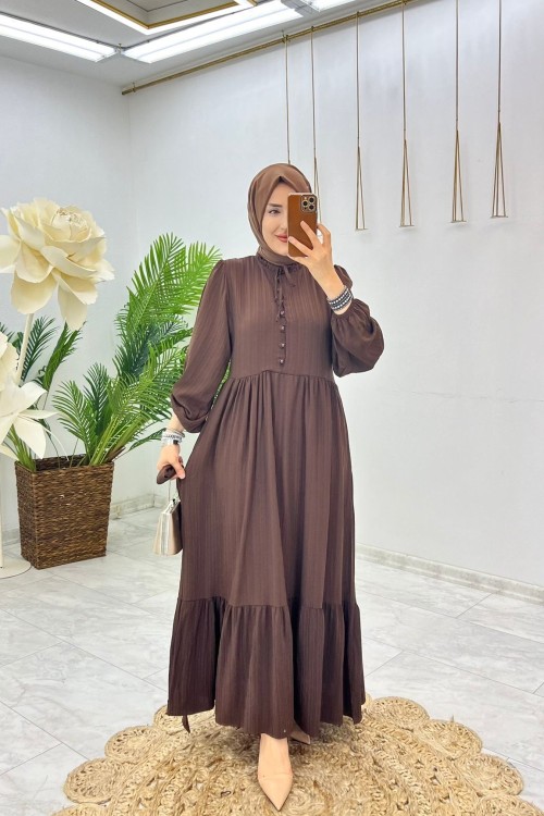 Kahve Şerife Elbise Tesettür Giyim Kahverengi
