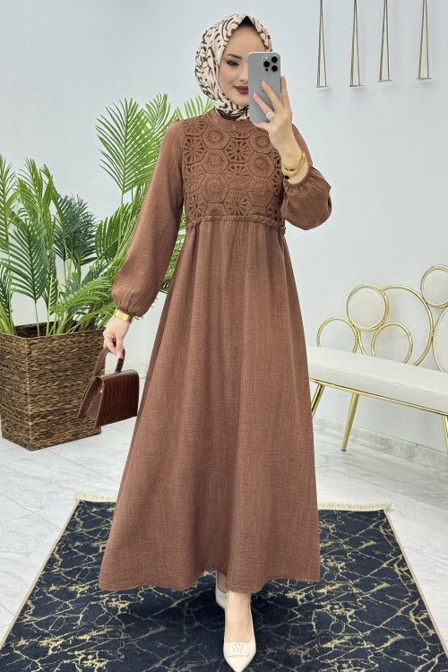 Kahve Serra Elbise Tesettür Giyim Kahverengi