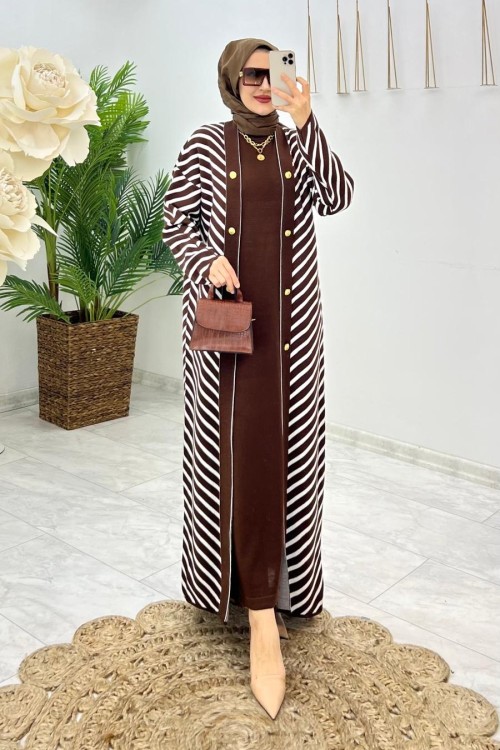 Kahve Sıla Triko Takım Tesettür Giyim  Kahverengi