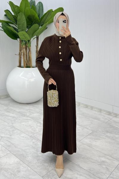 Kahve Sümeyye İkili Triko Takım Tesettür Giyim  Kahverengi