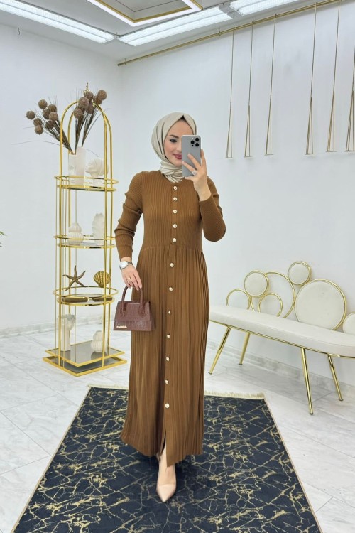 Kahve Suzan Triko Elbise Tesettür Giyim Kahverengi