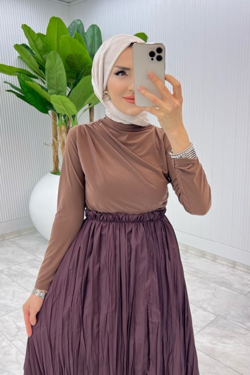 Kahve Tek Sadece Bluz Tesettür Giyim Kahverengi