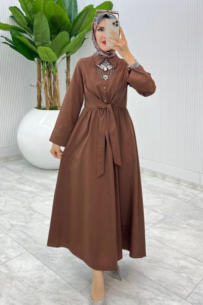 Kahve Terikoton Elbise Tesettür Giyim Kahverengi