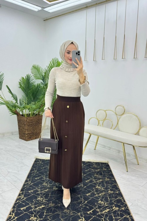Kahve Triko Etek Tesettür Giyim Kahverengi