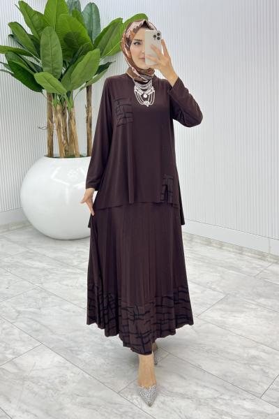 Kahve Umay Etek Takım Tesettür Giyim Kahverengi