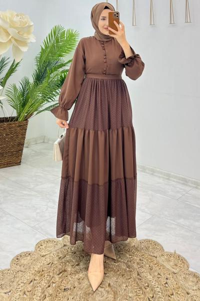 Kahve Ümran Elbise Astarlı Tesettür Giyim Kahverengi
