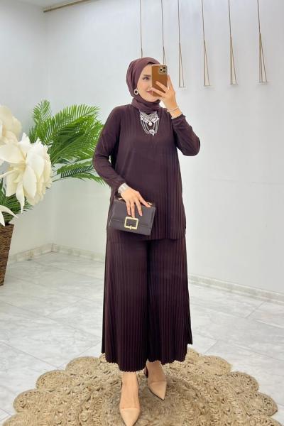 Kahve Sevda Takım Tesettür Giyim Kahverengi
