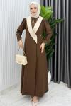 Kahve Yeşim Uzun Ceket Kap Ferace Tesettür Giyim Kahverengi