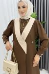 Kahve Yeşim Uzun Ceket Kap Ferace Tesettür Giyim Kahverengi