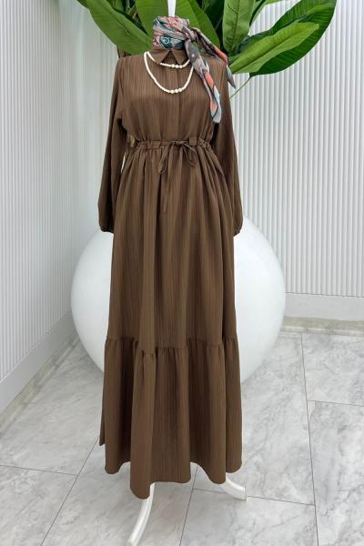 Kahverengi Sehya Elbise Tesettür Giyim Kahverengi