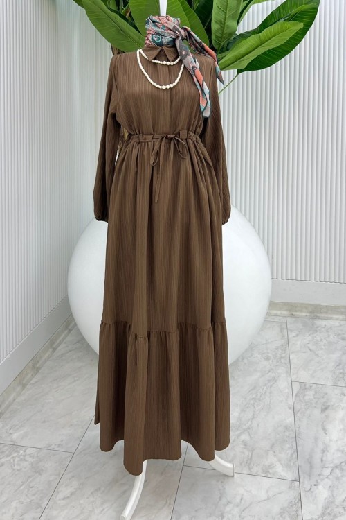 Kahverengi Sehya Elbise Tesettür Giyim Kahverengi