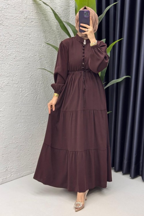 Kahverengi Handan Elbise Tesettür Giyim  Kahverengi