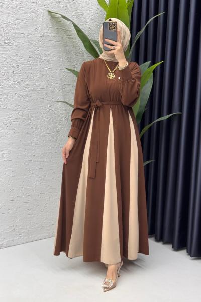 Kahverengi Nilhan Elbise Tesettür Giyim Kahverengi