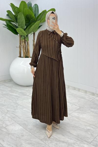 Kahverengi Şehnaz Elbise Tesettür Giyim  Kahverengi