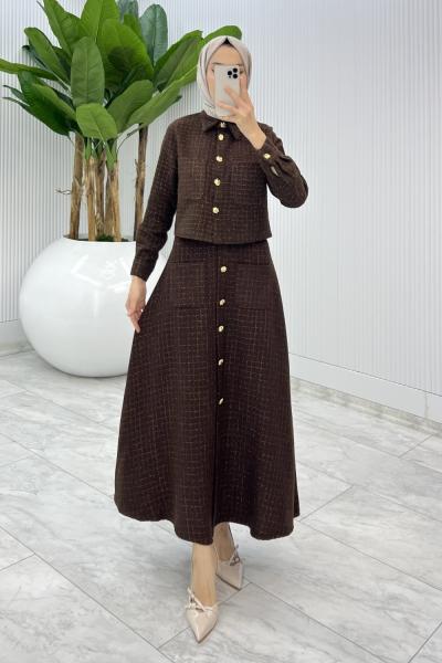 Kahverengi Gönül Channel Etek Takım  Kahverengi