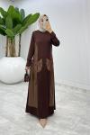 Kahverengi  Asya Deri Cepli Elbise Tesettür Giyim  Kahverengi