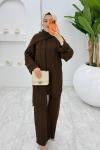 Kahverengi Premıum Atkılı Triko Takım Tesettür Giyim  Kahverengi