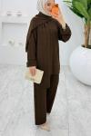 Kahverengi Premıum Atkılı Triko Takım Tesettür Giyim  Kahverengi