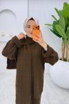 Kahverengi Premıum Atkılı Triko Takım Tesettür Giyim  Kahverengi
