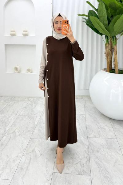 Kahverengi Nilda Elbise Tesettür Giyim Kahverengi
