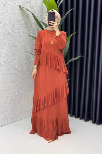 Kibrit Duru Elbise Tesettür Giyim  Kırmızı