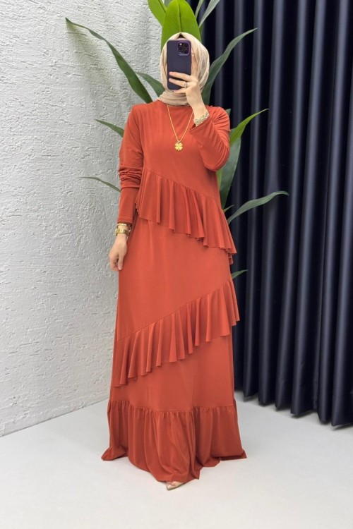 Kibrit Duru Elbise Tesettür Giyim  Kırmızı