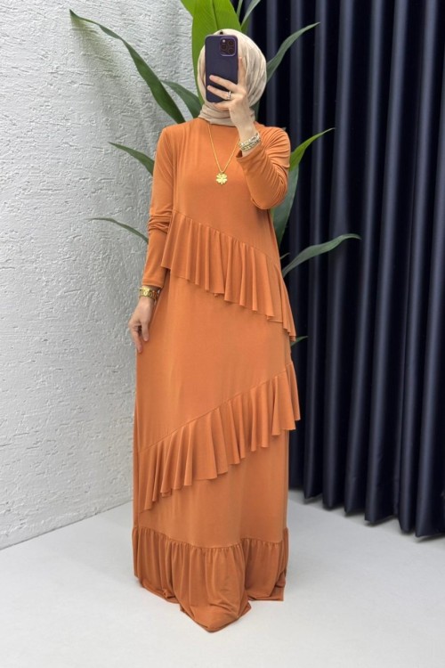 Kiremit Duru Elbise Tesettür Giyim  Kiremit