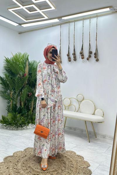 Kiremit Lavanta Elbise Tesettür Giyim Kiremit