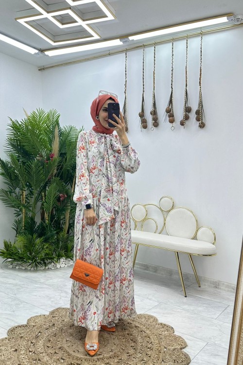 Kiremit Lavanta Elbise Tesettür Giyim Kiremit