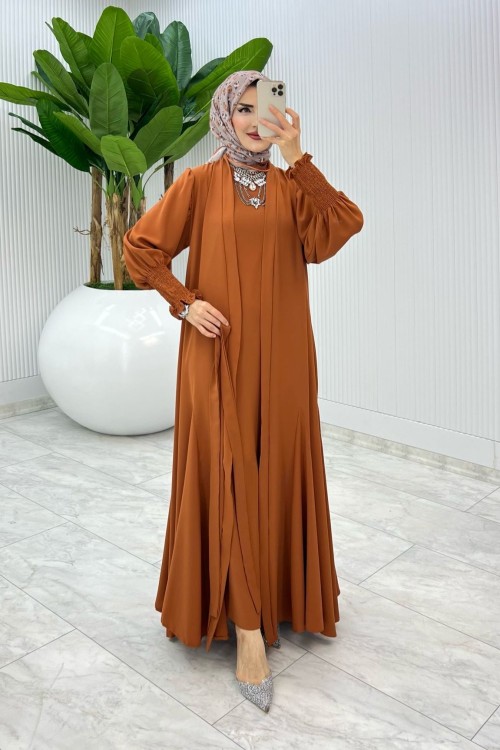 Kiremit Özel Tasarım Zümra Baya Takım Tesettür Giyim Kiremit