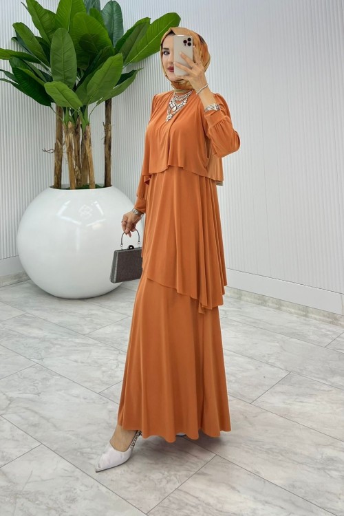 Kiremit Premium Diva Elbise Tesettür Giyim Kiremit