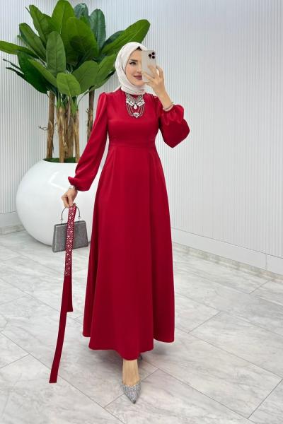 Kırmızı Mia Elbise Tesettür Giyim Kırmızı