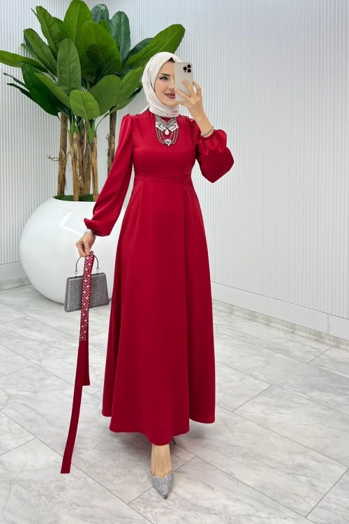 Kırmızı Mia Elbise Tesettür Giyim Kırmızı