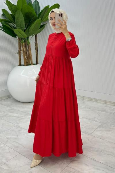 Kırmızı Çilek Elbise Tesettür Giyim Kırmızı