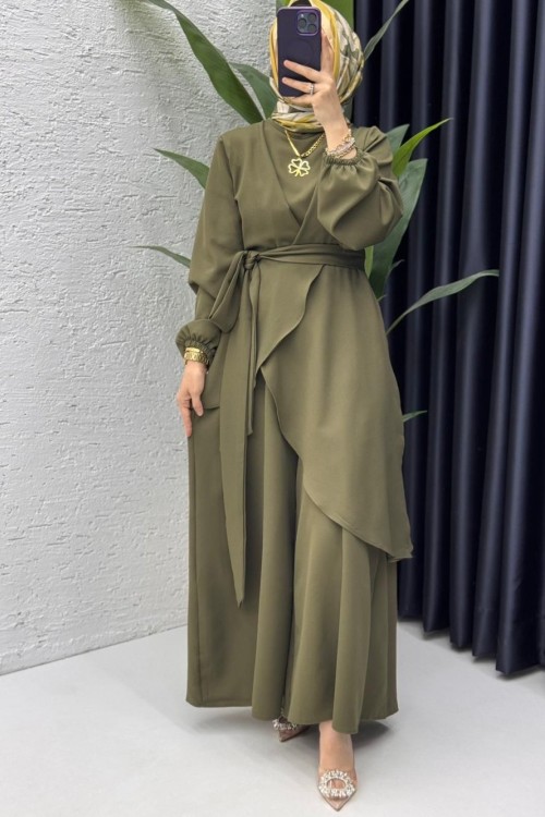 Koyu Haki Hanzade Takım Tesettür Giyim  Koyu Yeşil
