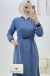 Koyu Mavi Bağcıklı Kot Kap Tesettür Giyim